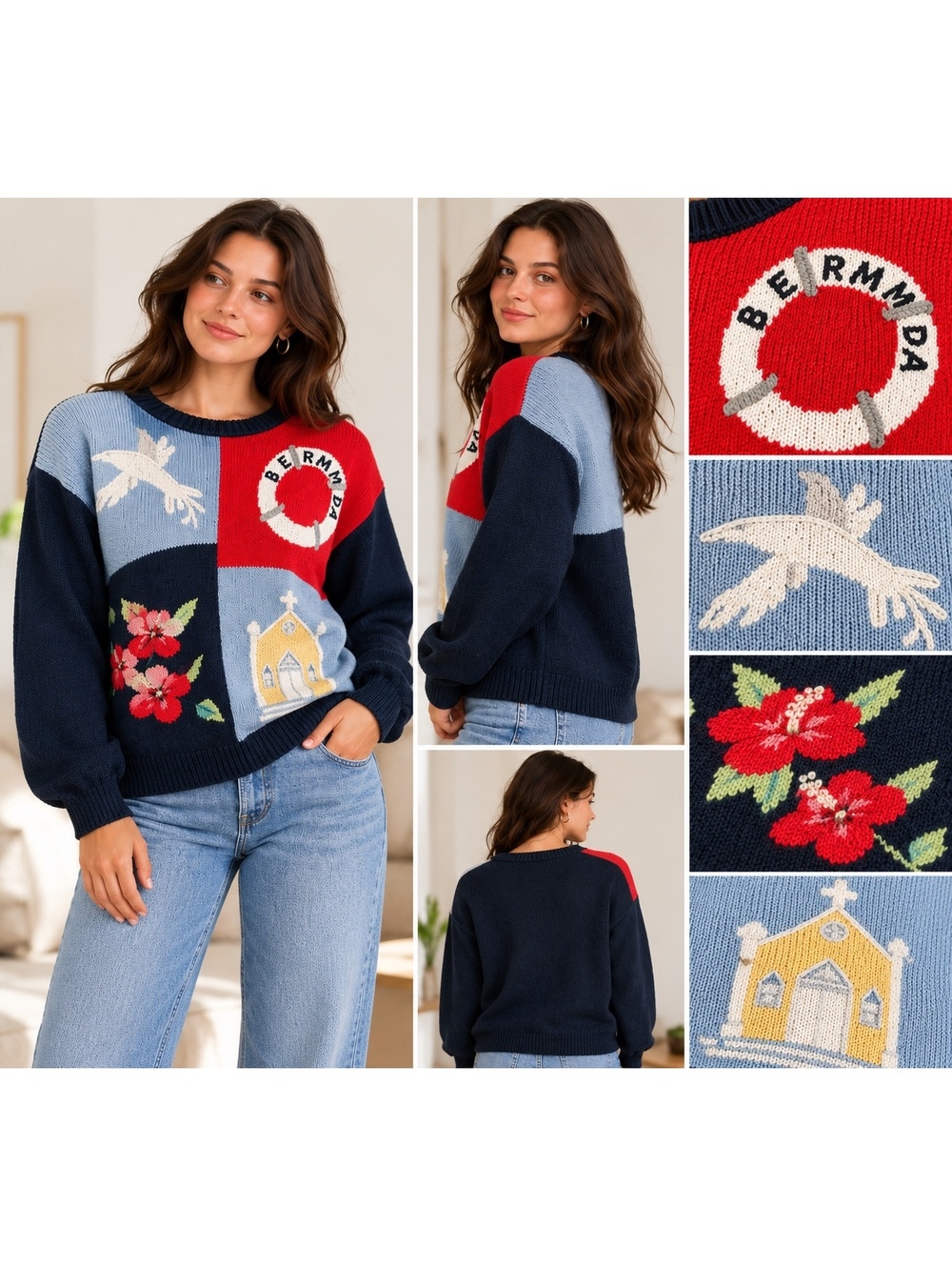 Vintage Trimingham’s Bermuda Sweater M Nautical Intarsia Linen Cotton Coastal